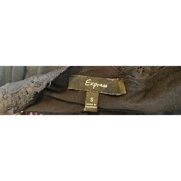 Express Black Stretch Lace Trim Cami Tank Top Double Strap Layering Small - Picture 2 of 5